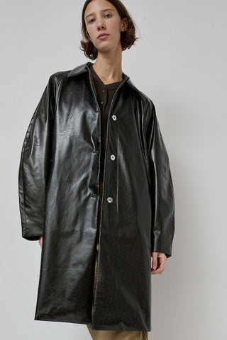 CORDERA Faux Scratched Leather Coat in Dark Brown