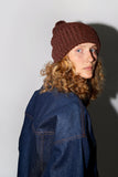 Karakoram Fold Up Long Pom Pom Beanie in Dark Brown