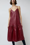 No.6 Cologne Ruffle Dress in Bordeaux Faux Leather